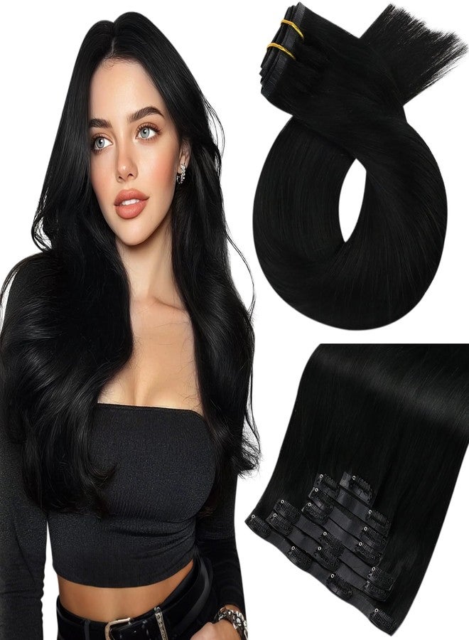 Moresoo Black Clip in Hair Extensions Seamless Human Hair Clip in Extensions Remy Straight Hair Extensions for Women Daily Wear Jet Black #1 Full Head 20inch 7pcs 120G - Image 1